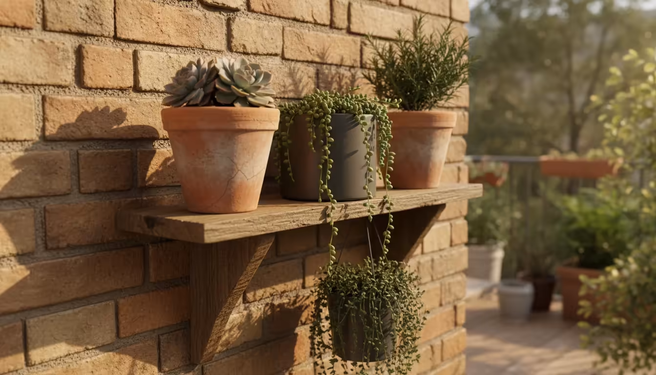 Assortment of drought-tolerant succulents (Echeveria, Sedum) and Mediterranean herbs (Rosemary, Thyme) thriving in terracotta and ceramic pots on a su