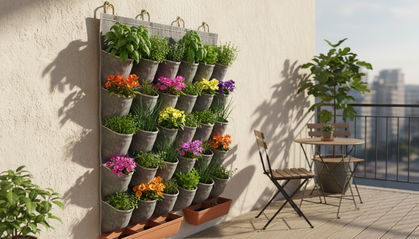 A vintage wooden picture frame repurposed into a vertical planter, filled with vibrant succulents and air plants, hanging on a light apartment wall.