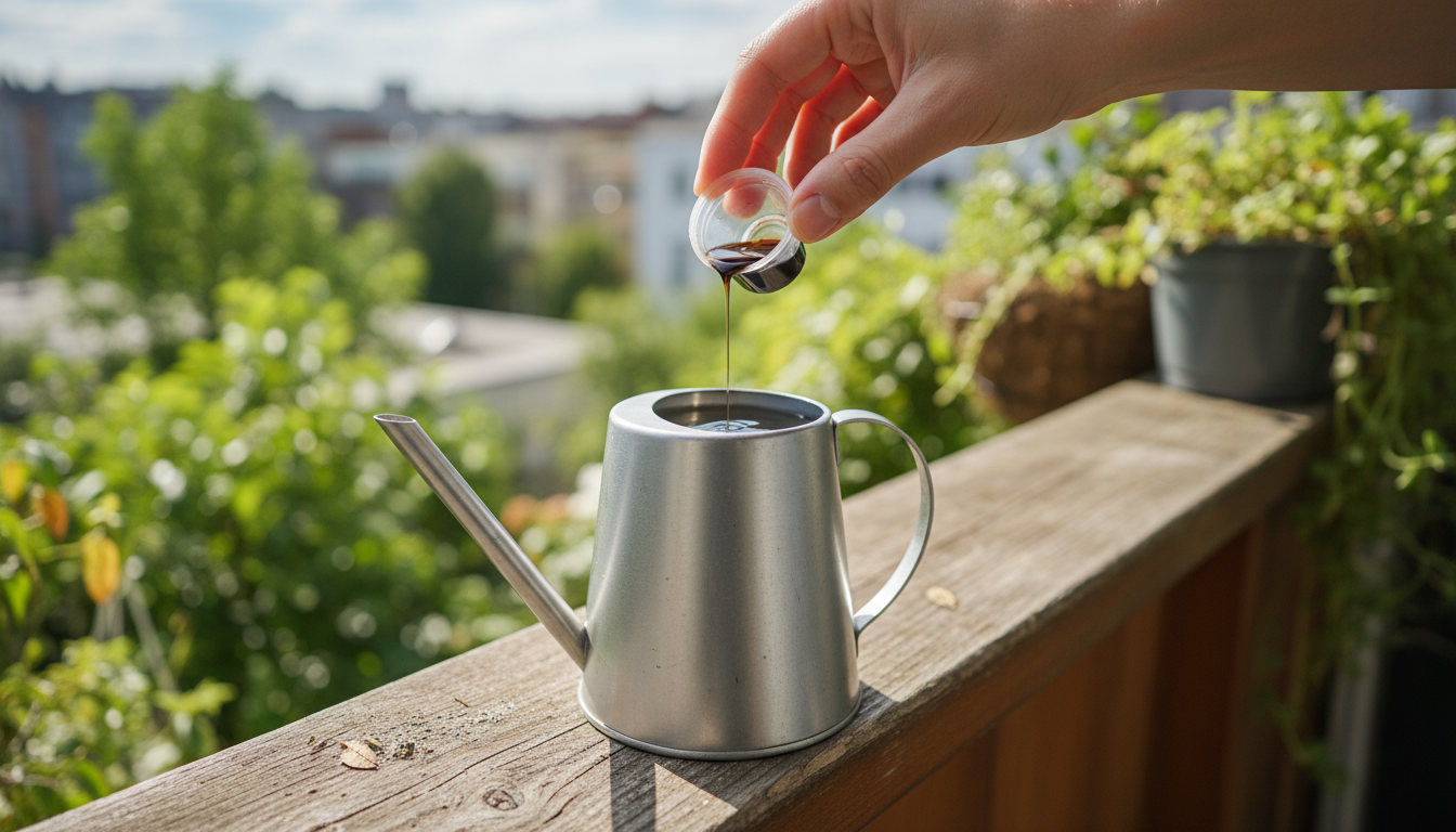 Hands gently repotting a thriving, slightly root-bound pothos into a larger ceramic pot on a sunny balcony, fresh soil nearby.