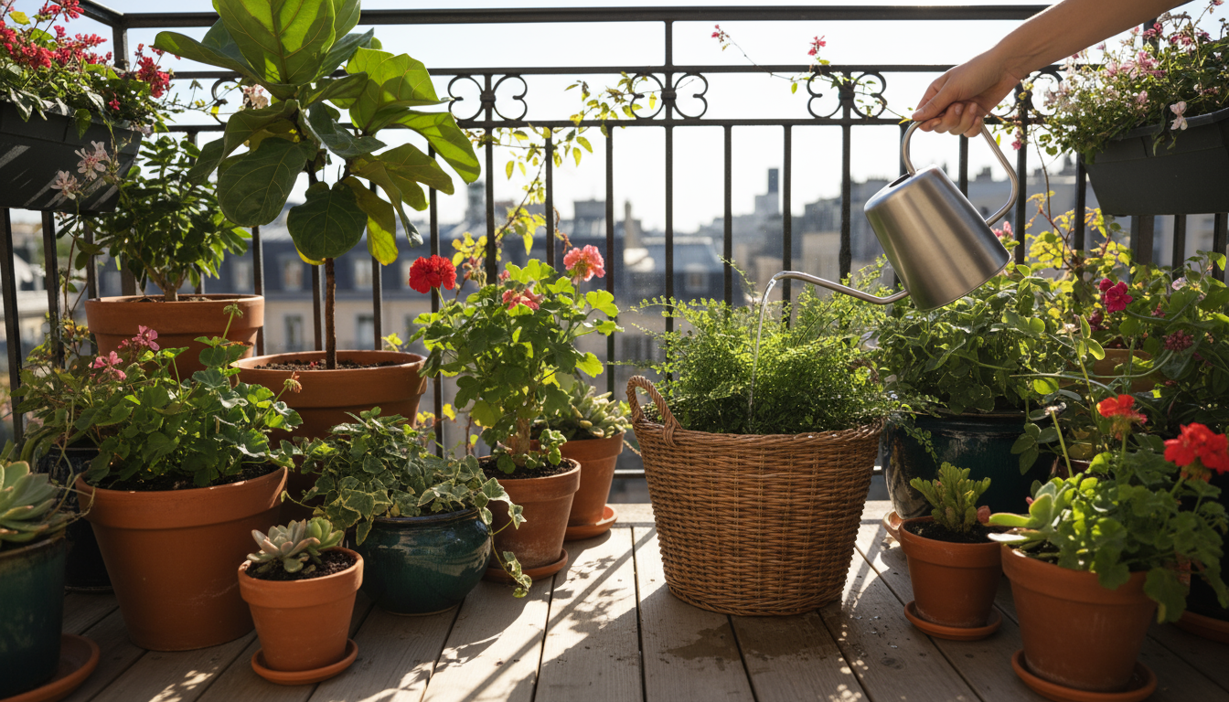 A person's hands delicately hold a small houseplant removed from its pot, revealing roots, some dark and unhealthy, with snips ready to prune.