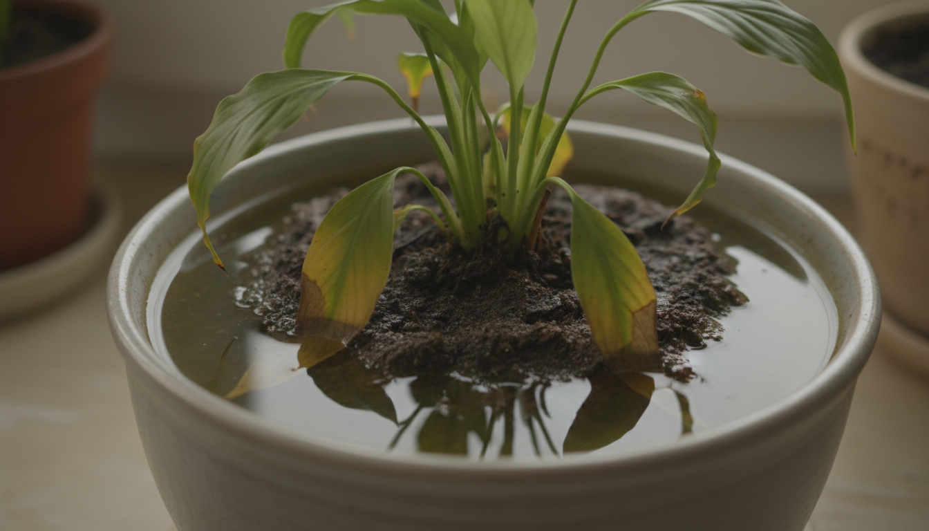 Close-up of a snake plant in dry soil beside a lush fern in moist soil, both in pots on a sun-dappled patio bench, illustrating diverse watering needs