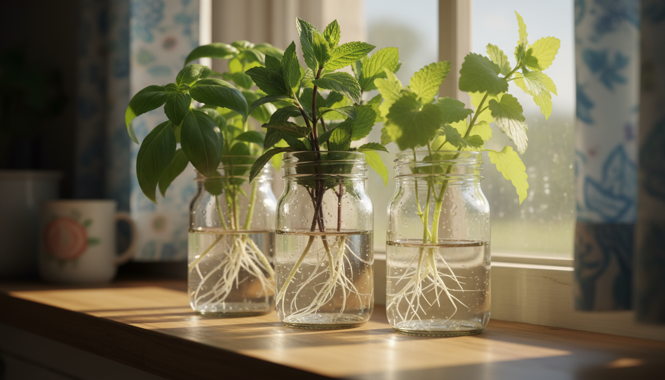 A person's hands gently pinch the top growing tip of a lush green basil plant in a terracotta pot, promoting bushiness.