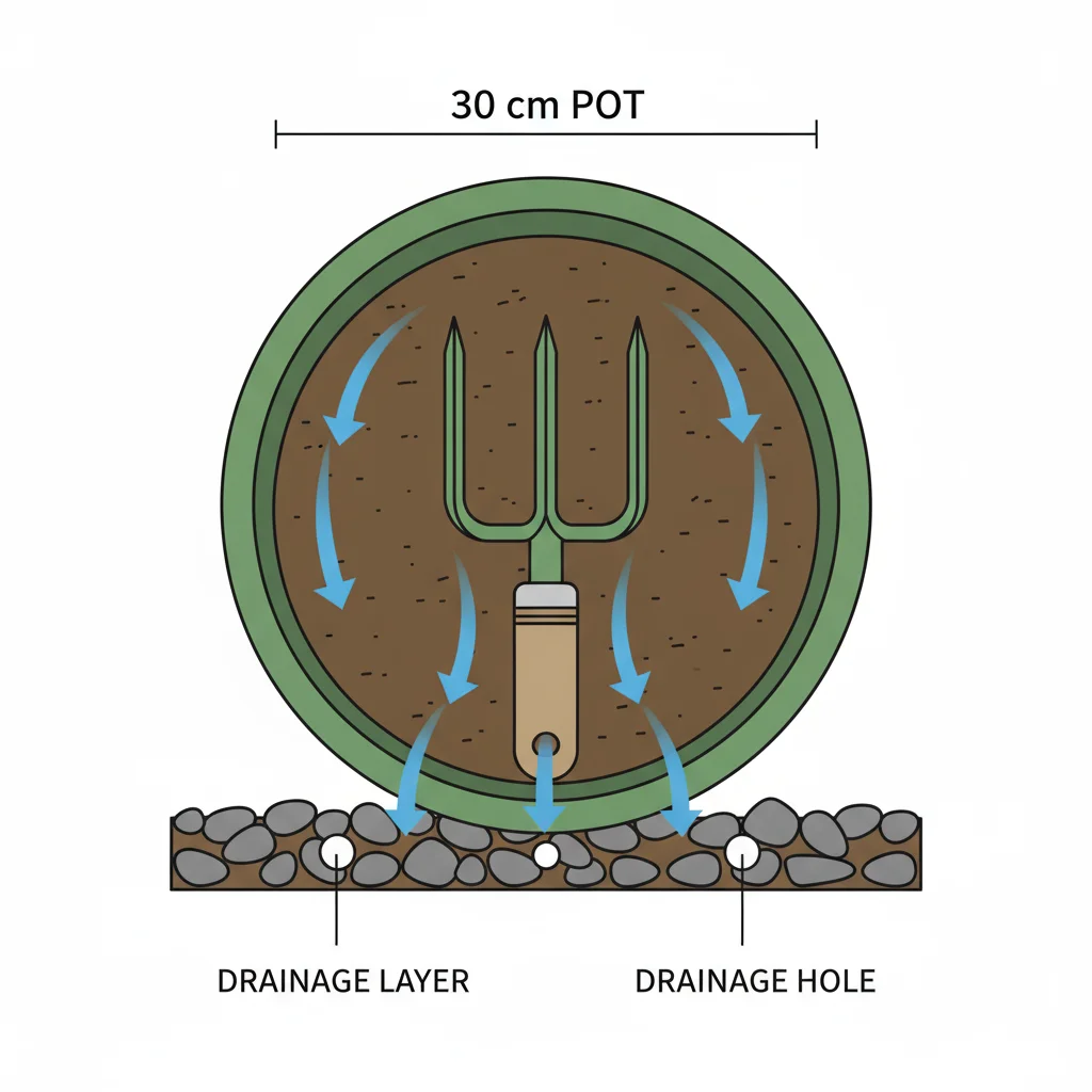 Diagram showing labeled parts and water flow for a container or layout.
