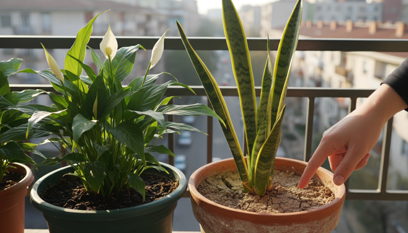 Vibrant potted philodendron by a west-facing window, with intense afternoon sun streaming through and a sheer curtain diffusing light onto other plant
