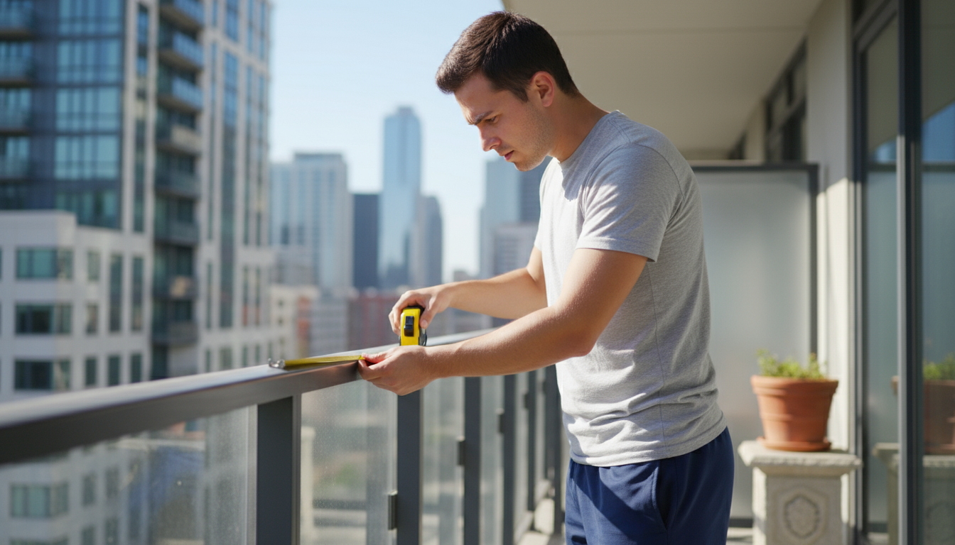 Person's hands drilling drainage holes into a clean PVC pipe section on a balcony floor, surrounded by other DIY garden components.