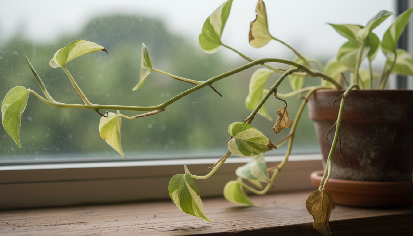 A low-angle, eye-level shot of a glossy ZZ Plant in a charcoal pot on a wooden floating shelf in a softly lit apartment entryway.