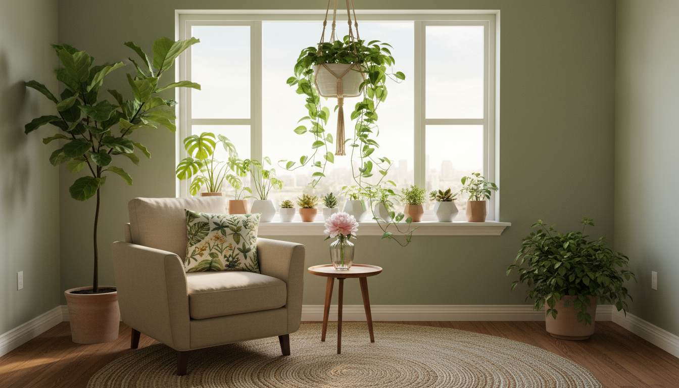 Adult hands tilt a terracotta pot and saucer, emptying excess water into a kitchen sink, with a healthy Pothos plant visible.