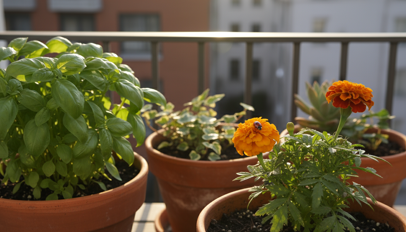 A person on a patio mixing rehydrated coco coir with dark homemade compost in a tub, preparing potting mix for containers.