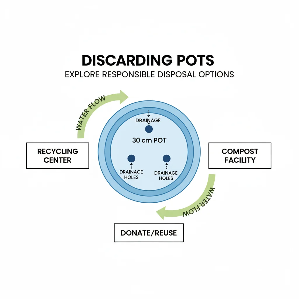 Potted plant diagram: 30cm pot, drainage holes at base. Arrows show water flow down through soil and out the holes.