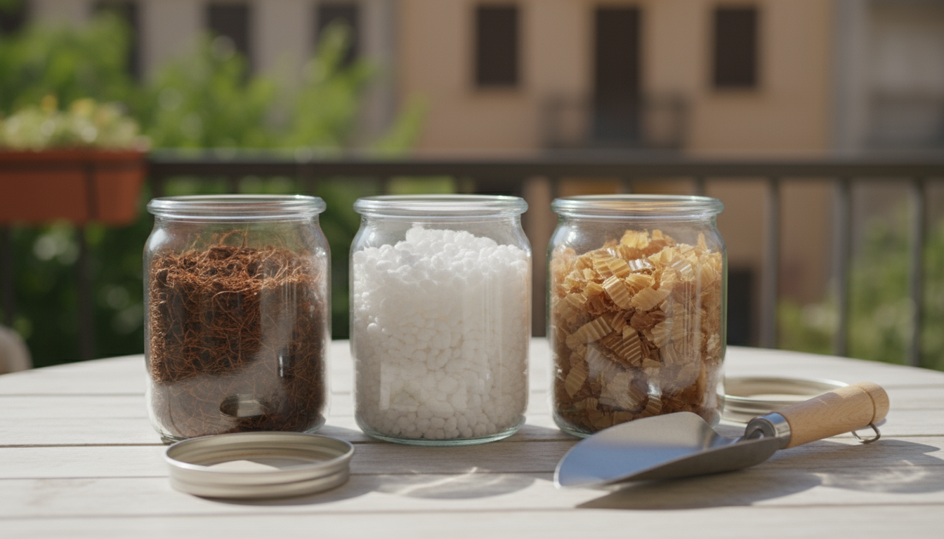 Hands lift a light, dry succulent pot and hold a heavier, moist peace lily pot on a balcony table, illustrating soil moisture cues.