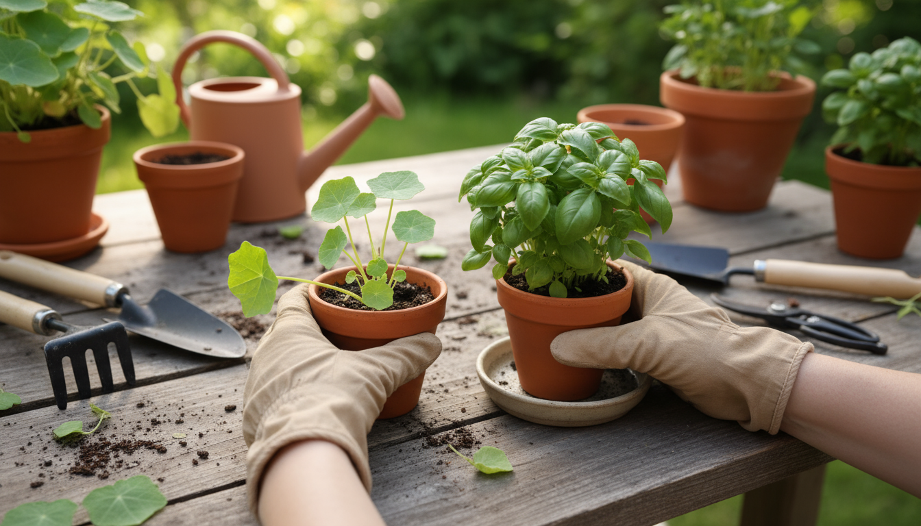 A young woman relaxes on a floor cushion, sipping tea, beside a vibrant modular vertical garden covering an apartment living room wall.