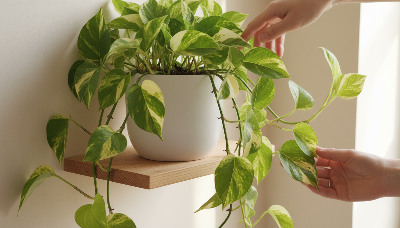 Three plant pots – terracotta, plastic, and glazed ceramic – with plants, clearly showing drainage holes, on a small patio table.