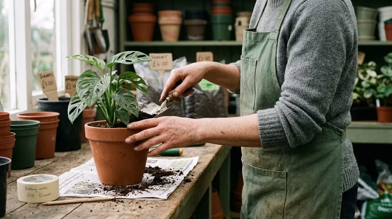 Editorial photograph illustrating: Repotting Plants Before You Bring Them to the Register